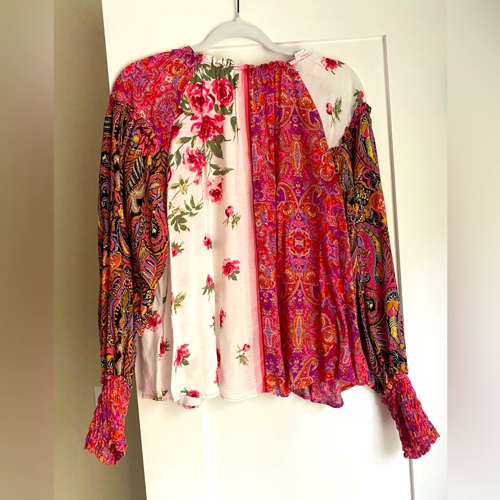 Free People Babydoll Multicolor Floral Festival Boho Size XS Blouse Cottagecore - Picture 3 of 7